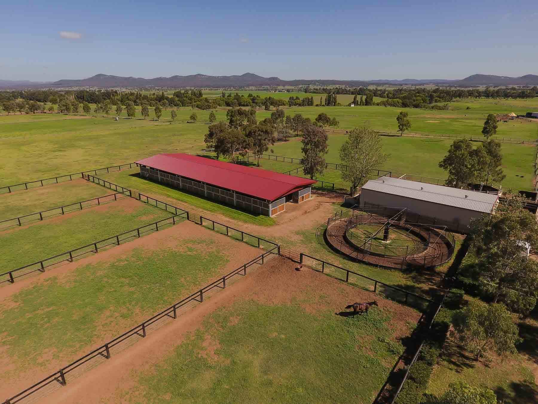 Aerial view of large stables