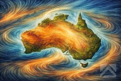 Image of Australia and wind patterns - ai image